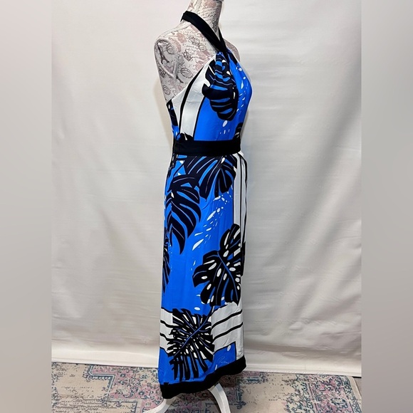 REISS ERIN Royal blue and white palm print halter neck maxi dress size 2. - Picture 9 of 13